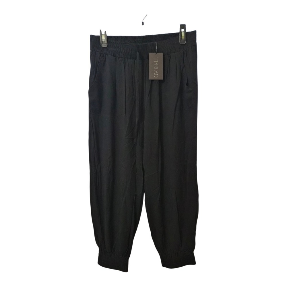 THREAD Rayon Jogger Pants Women's Large Black Pull On‎ Cropped Lounge Boho